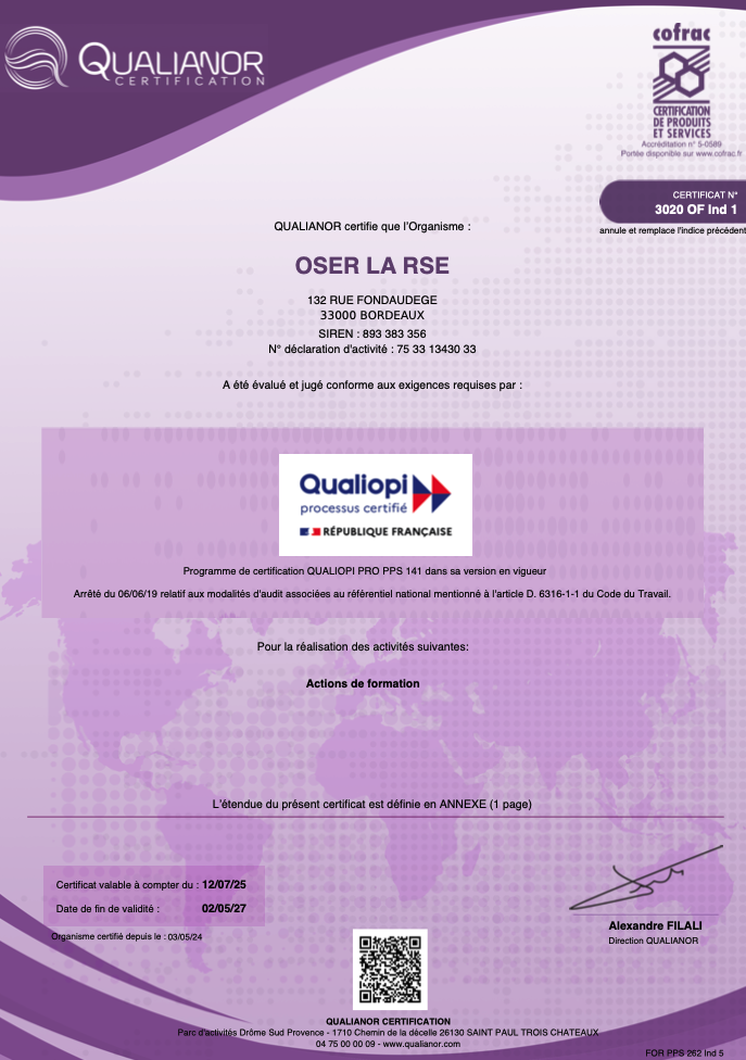 Oser la RSE organisme de formation Qualiopi